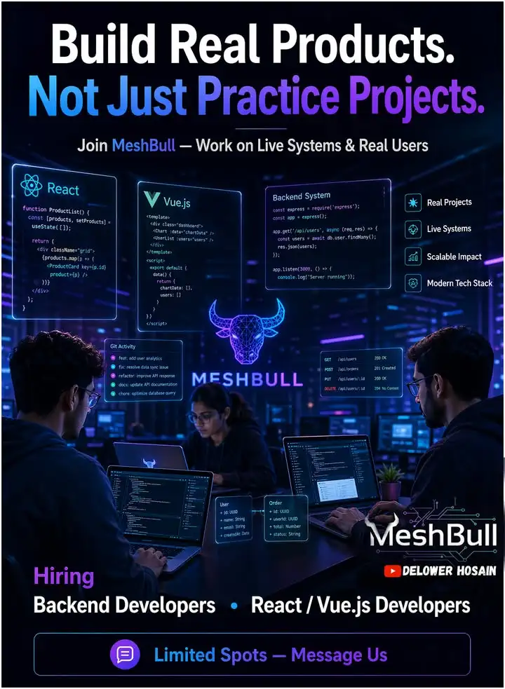 Want to work on real-world projects and gain hands-on experience?We’re expanding our team at MeshBull.Looking for:• Back...